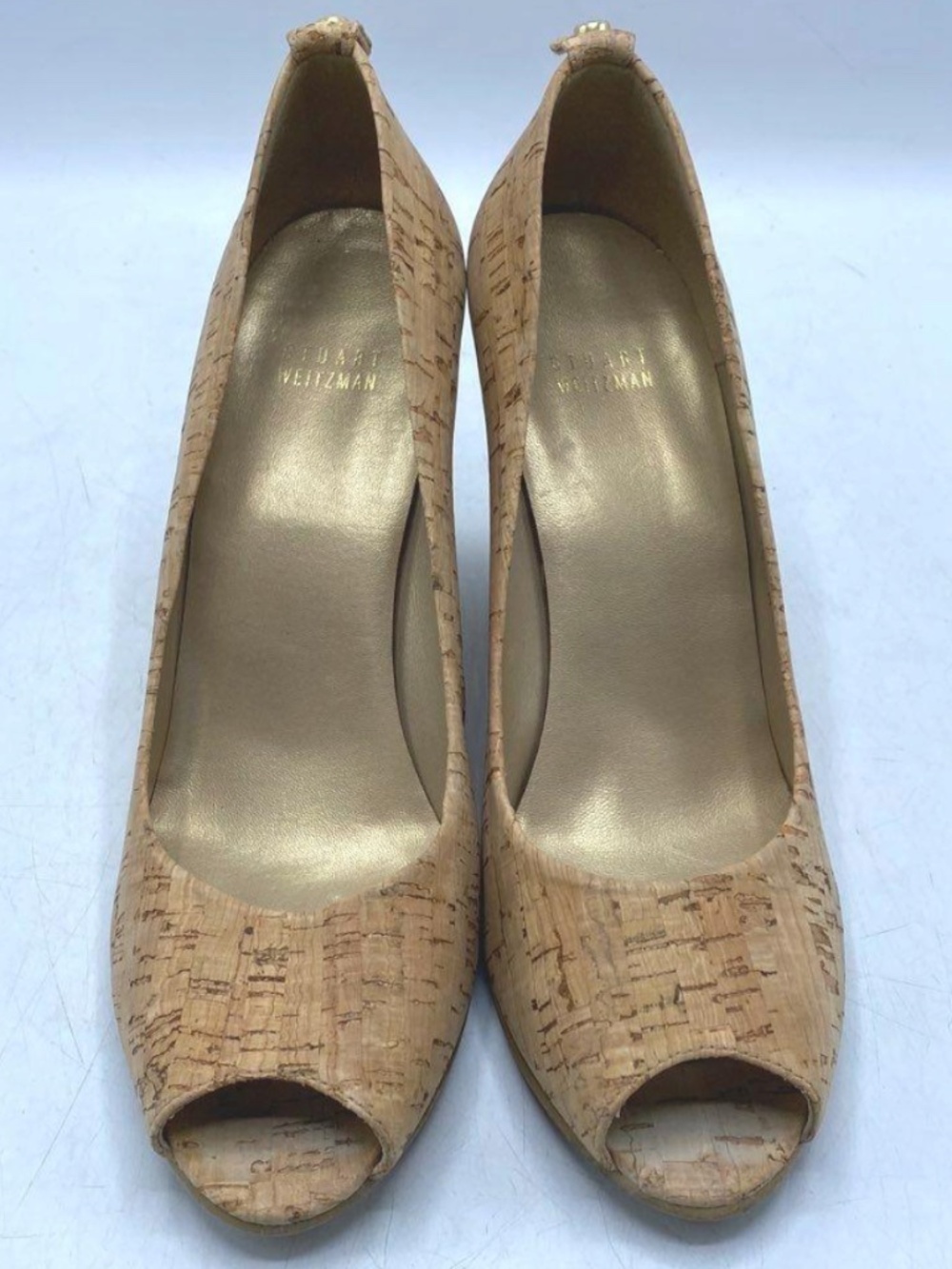 Stuart Weitzman Women's Size 10 M Cork Peep Toe Wedge Heels
